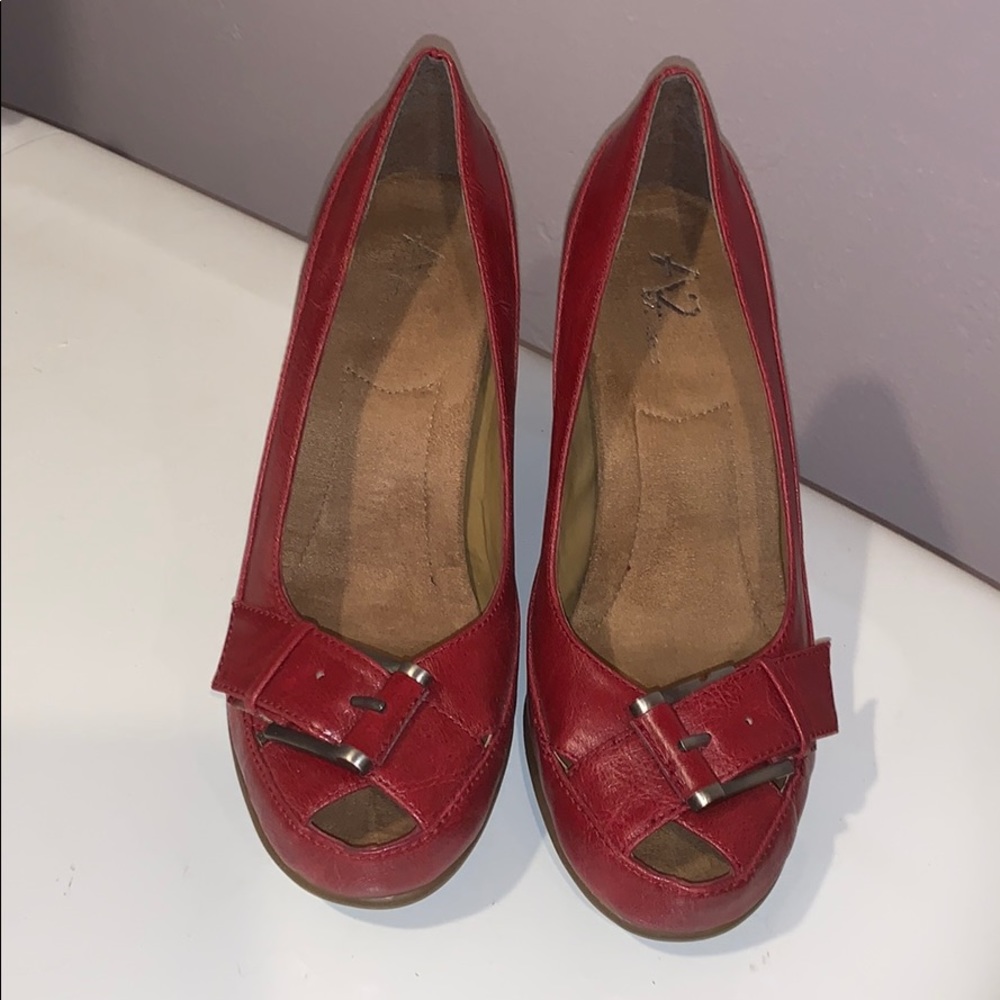 A2 Aerosoles Red Peep Toe Wedges